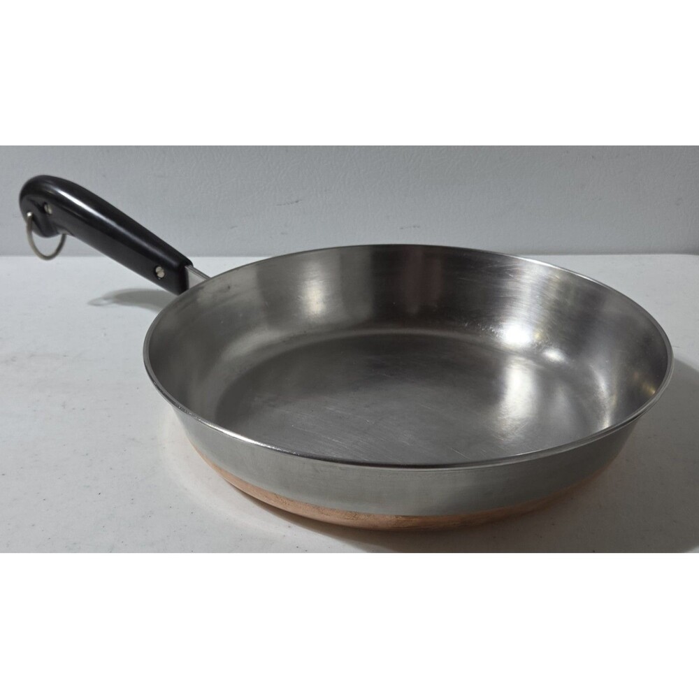 Vintage 1801 REVERE WARE 12” Large Chicken Fryer Skillet Copper Bottom NO LID
